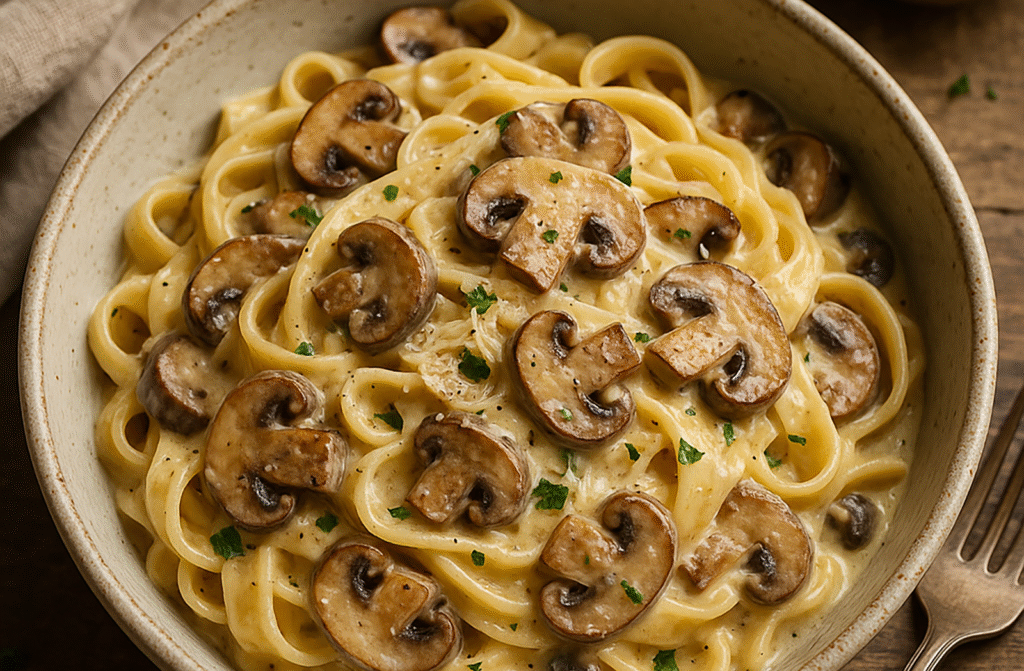 Bowl of mushroom tagliatelle